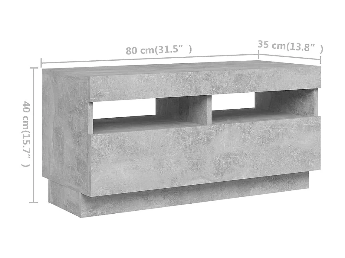 Móvel de TV com luzes LED cinza concreto 180x35x40 cm