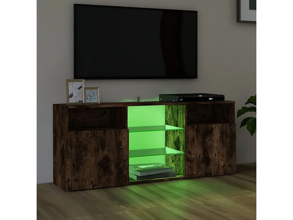 Meuble TV avec lumières LED Chêne fumé 120x30x50 cm