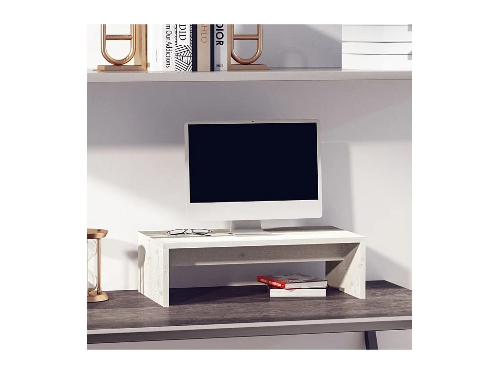 Supporto per monitor Bianco 50x27x15 cm Legno di pino massiccio