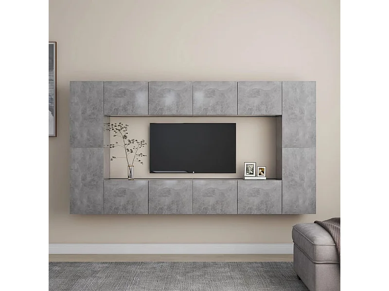 Conjunto de muebles TV 8 piezas Aglomerado gris hormigón