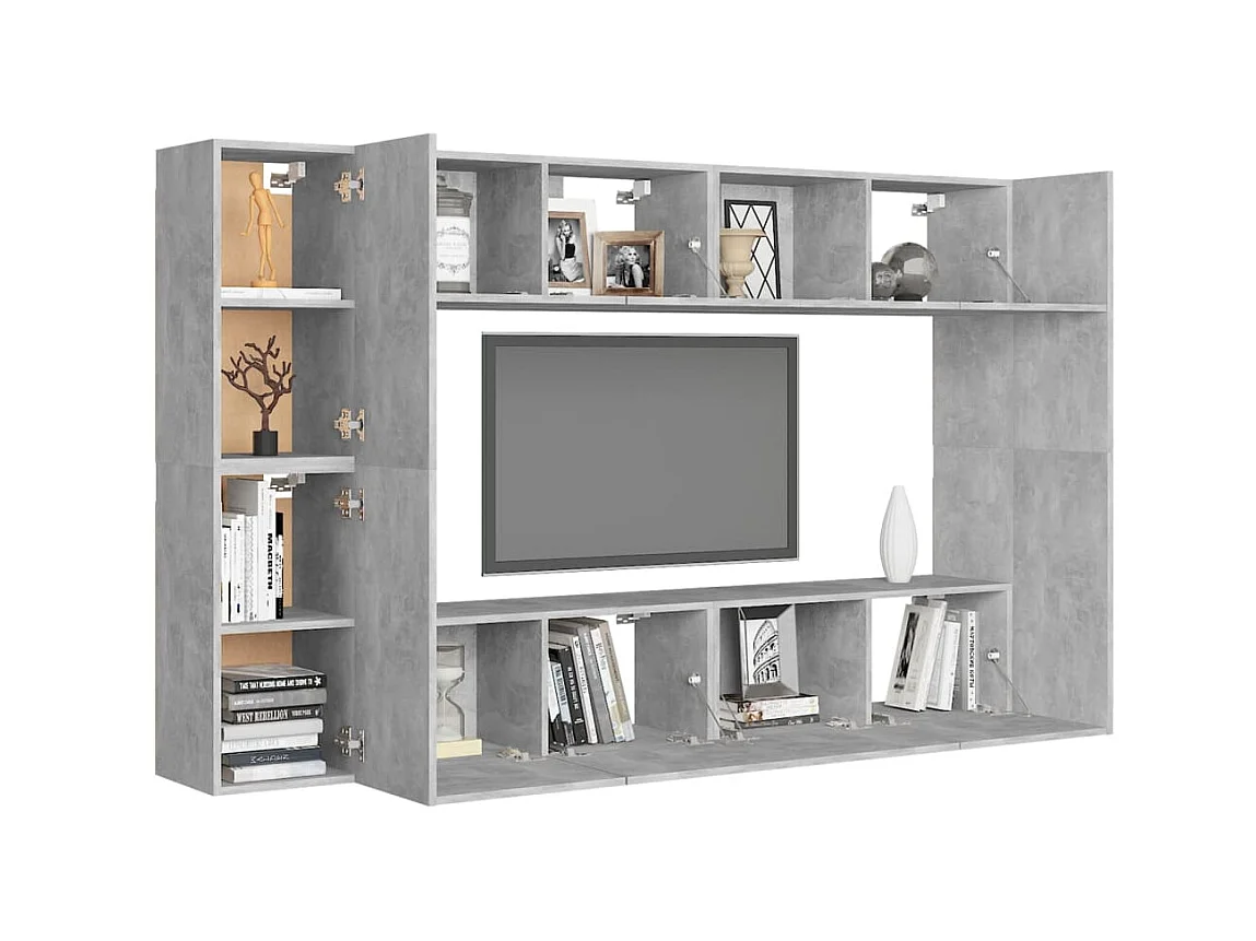 Ensemble de meubles TV 8 pcs Gris béton Aggloméré