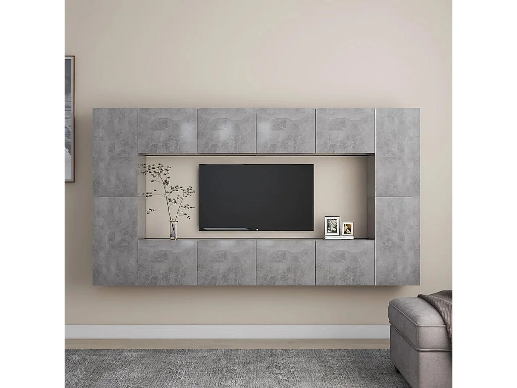 Set mobili TV 8 pezzi Truciolato grigio cemento