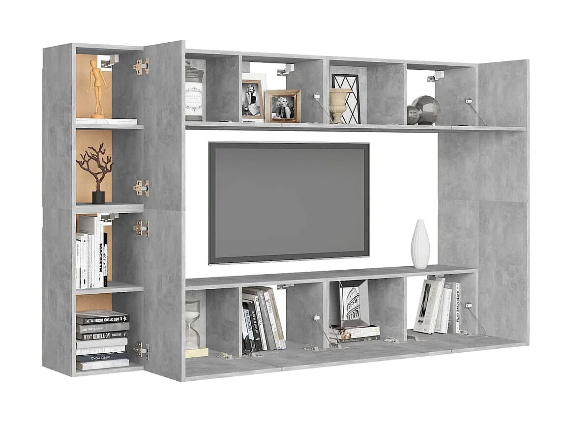 Set mobili TV 8 pezzi Truciolato grigio cemento
