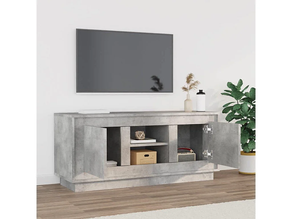 Meuble TV gris béton 102x35x45 cm bois d'ingénierie