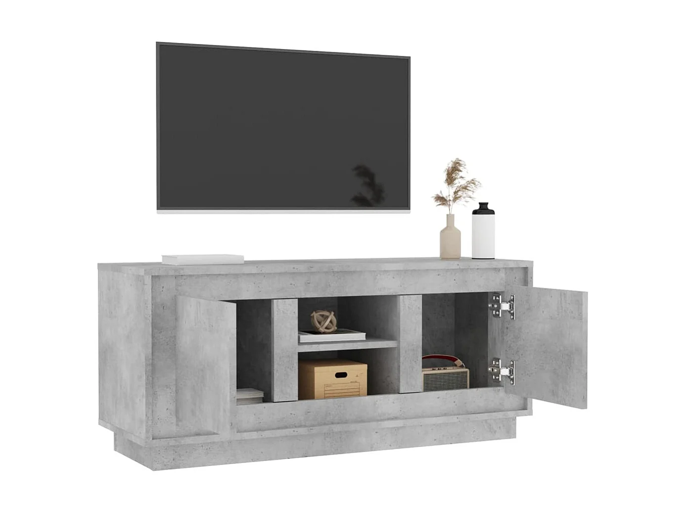 Meuble TV gris béton 102x35x45 cm bois d'ingénierie