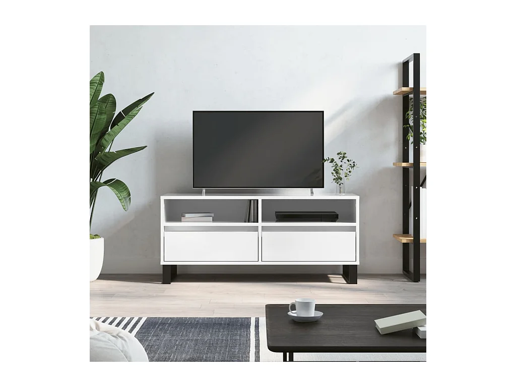 Meuble TV blanc brillant 100x34,5x44,5 cm bois d'ingénierie