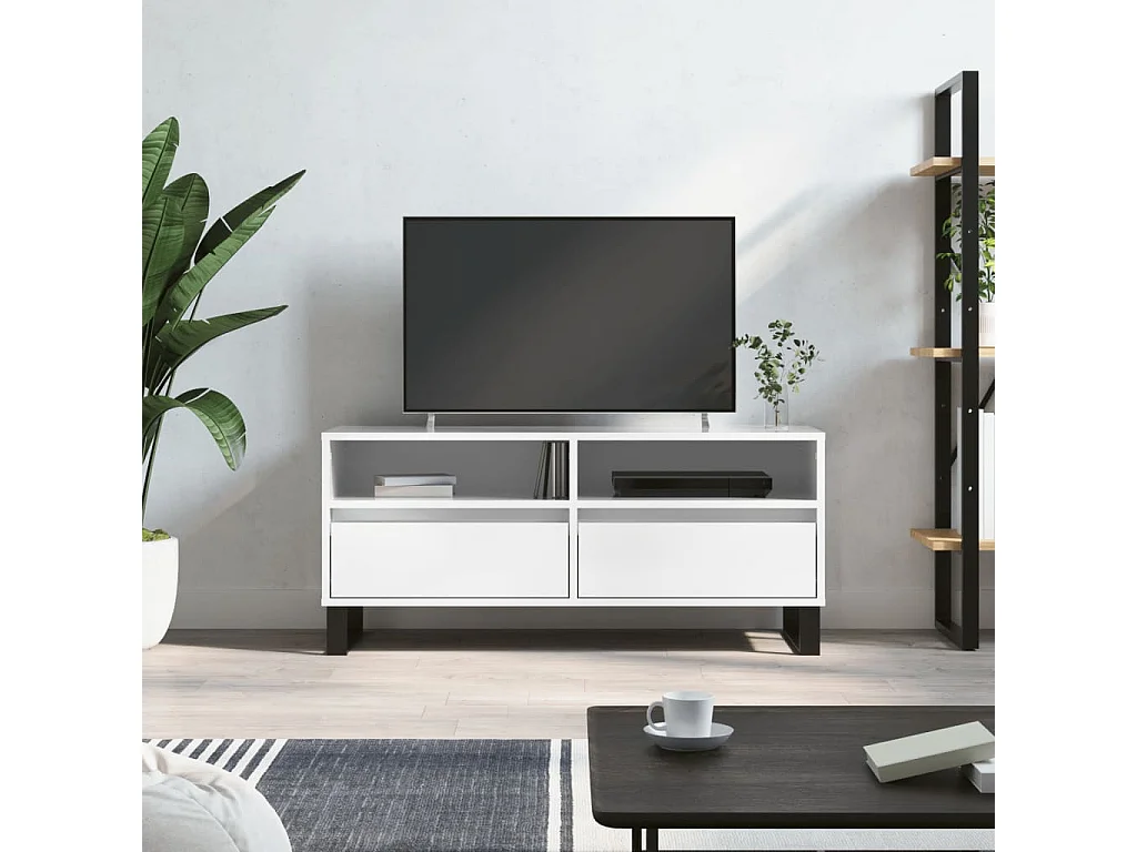 Meuble TV blanc brillant 100x34,5x44,5 cm bois d'ingénierie