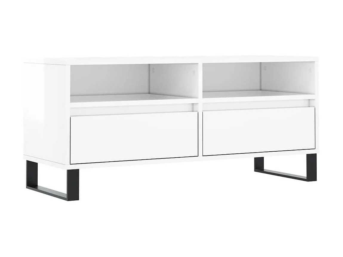 Meuble TV blanc brillant 100x34,5x44,5 cm bois d'ingénierie