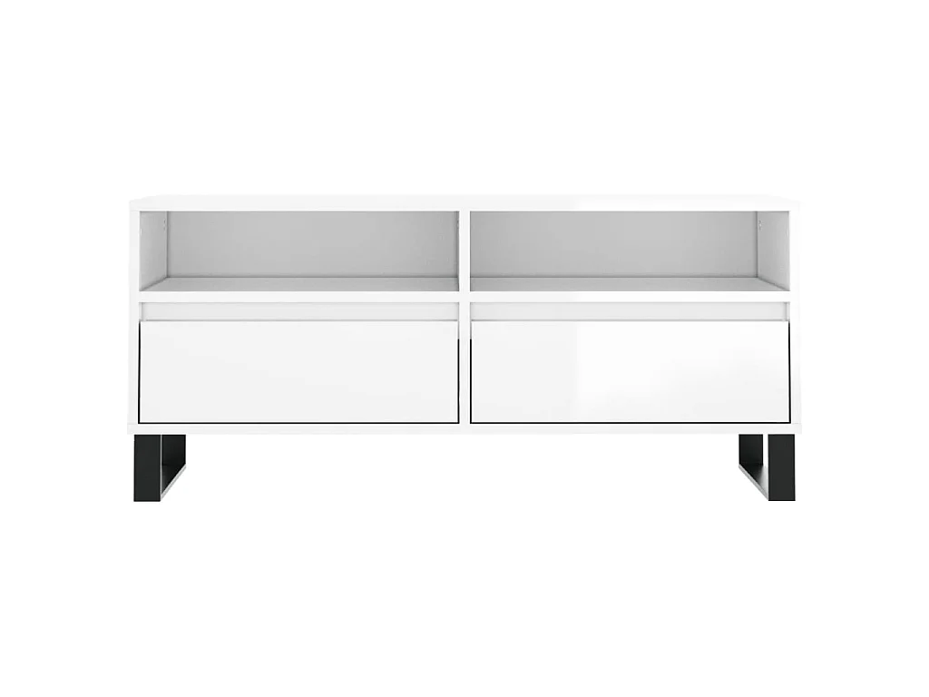 Meuble TV blanc brillant 100x34,5x44,5 cm bois d'ingénierie