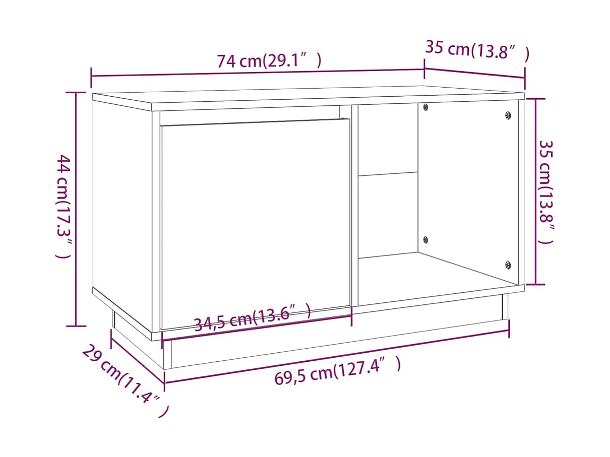 Meuble TV 74x35x44 cm Bois de pin massif