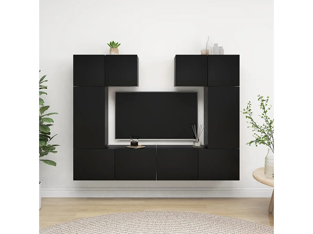 TV-Schrank-Set, 6-teilig, schwarze Spanplatte