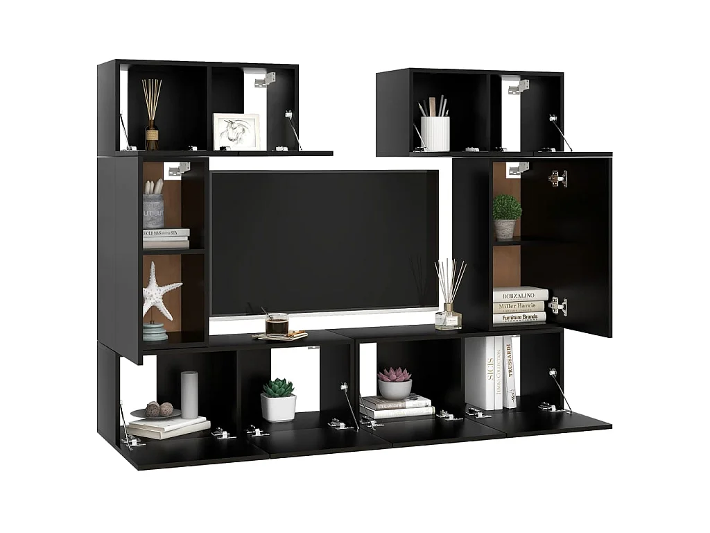 TV-Schrank-Set, 6-teilig, schwarze Spanplatte