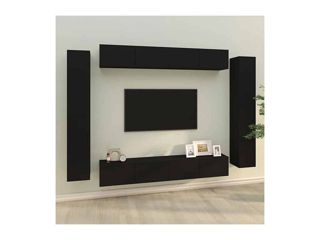 8-delige tv-standaardset zwart parket