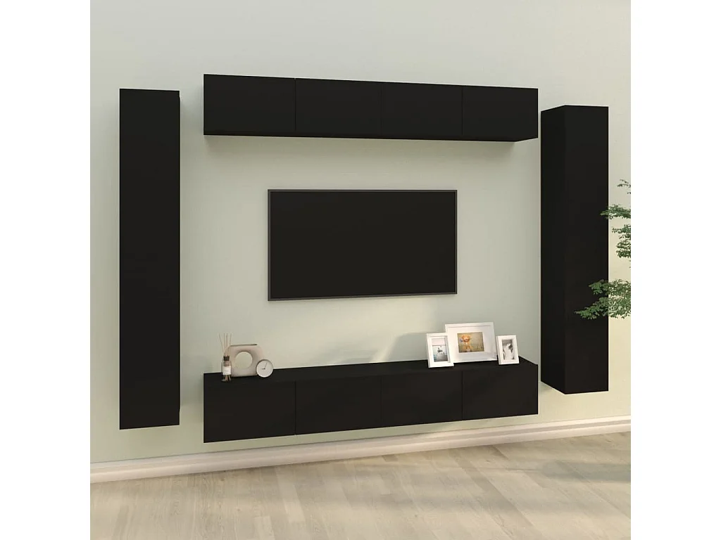 8-delige tv-standaardset zwart parket