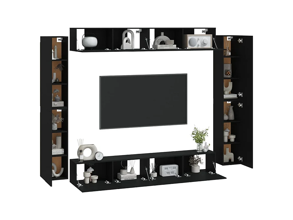 8-delige tv-standaardset zwart parket