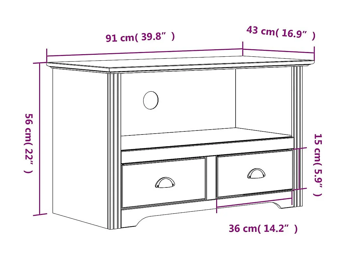 TV-meubel met 2 lades BODO grijs 91x43x56cm massief grenenhout