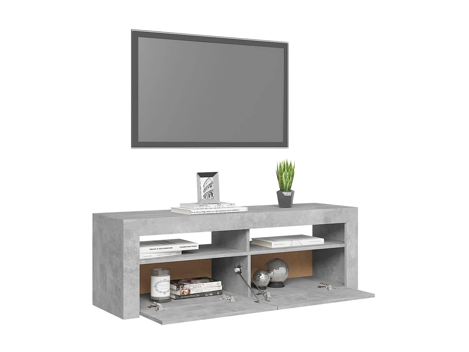 Meuble TV avec lumières LED gris béton 120x35x40 cm