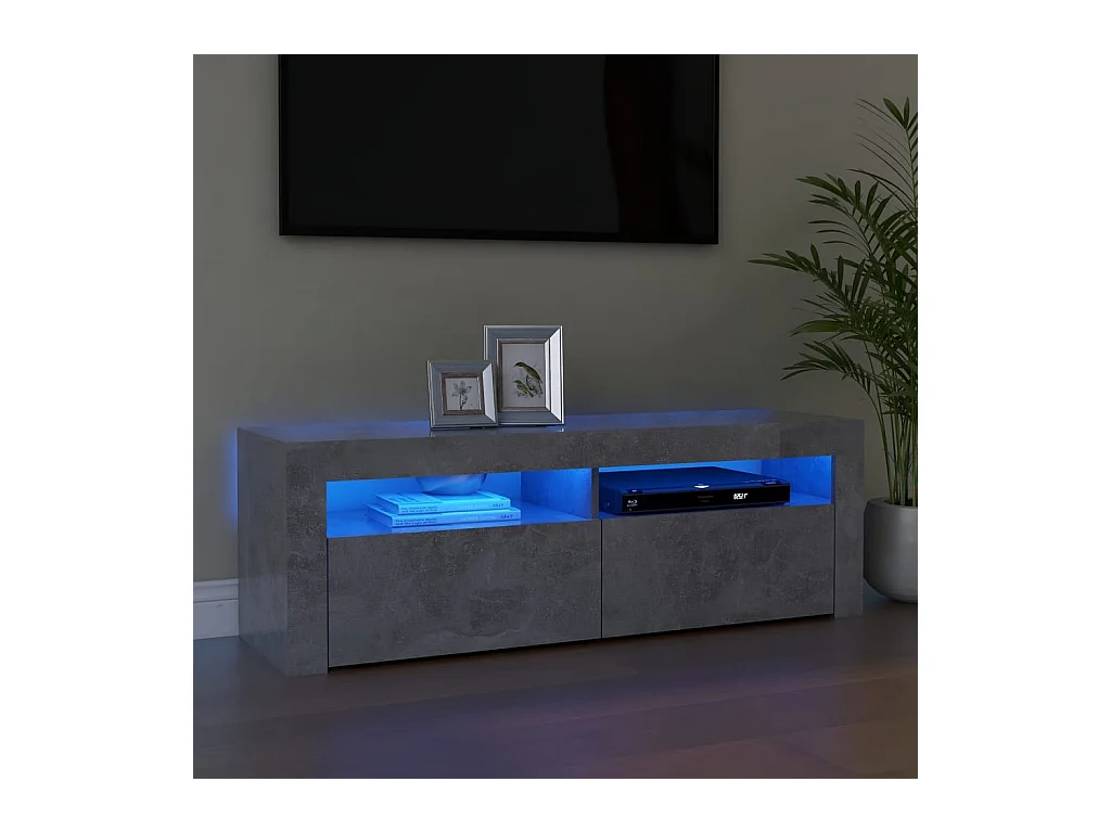 Meuble TV avec lumières LED gris béton 120x35x40 cm