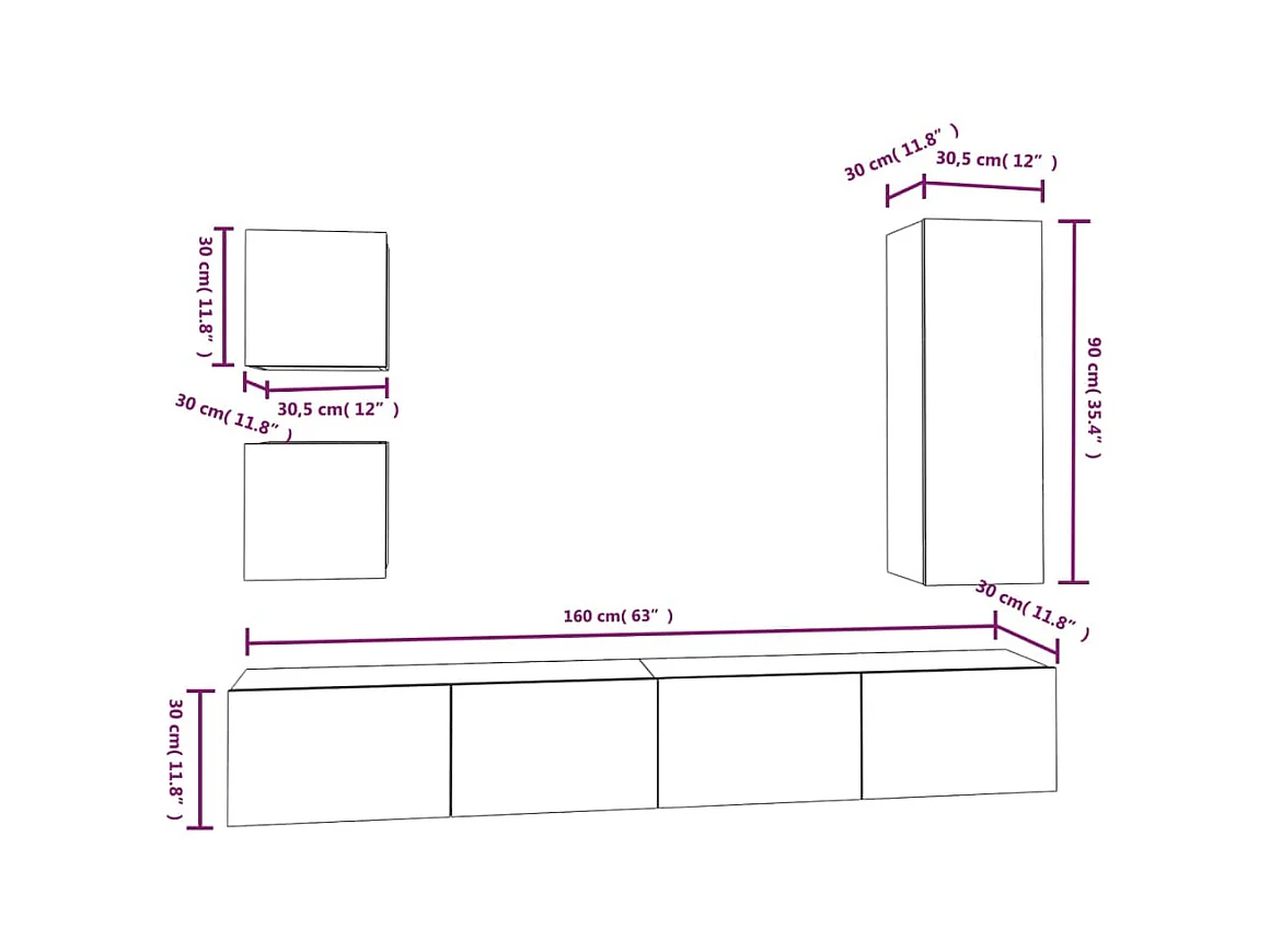 Set supporto TV da 5 pezzi in MDF nero