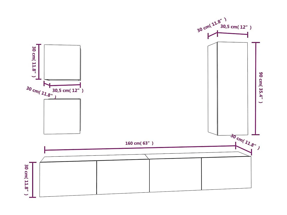 Ensemble de meubles TV 5 pcs Noir Bois d'ingénierie
