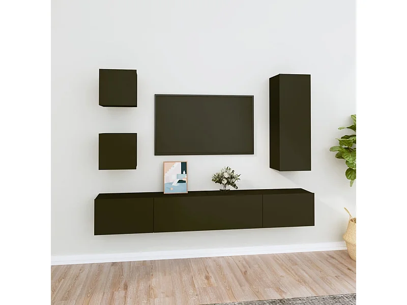 Ensemble de meubles TV 5 pcs Noir Bois d'ingénierie