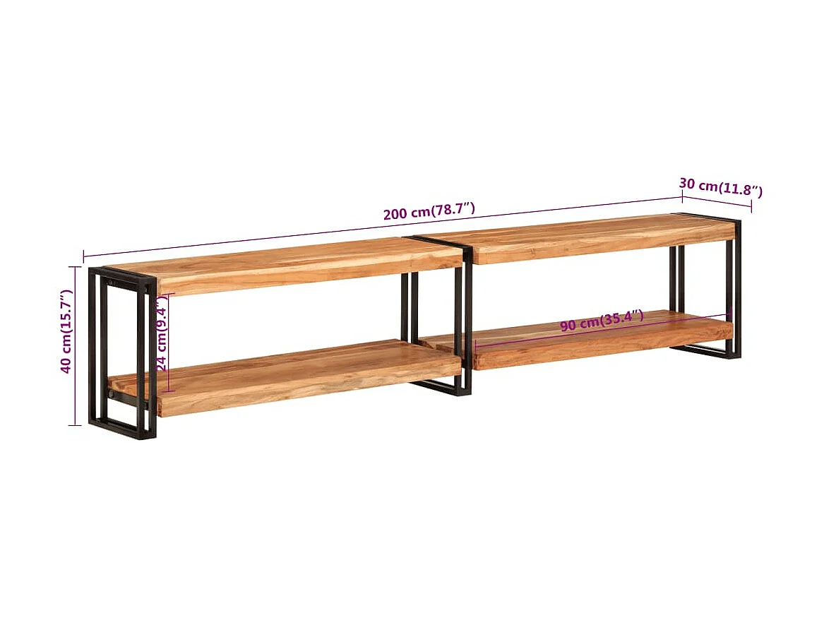 Meuble TV 200x30x40 cm bois d'acacia massif