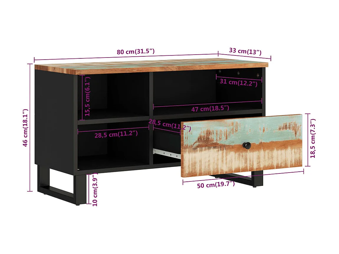 TV-Schrank 80 x 33 x 46 cm, Altholz und Holzwerkstoff