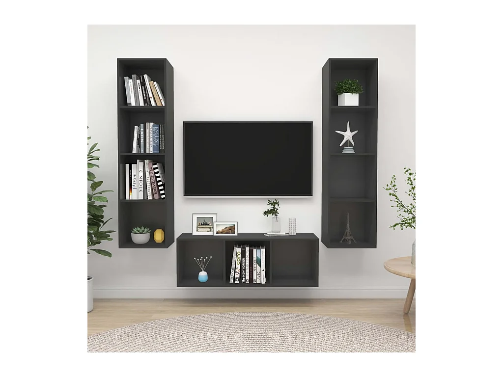 Ensemble de meuble TV 3 pcs Gris Aggloméré