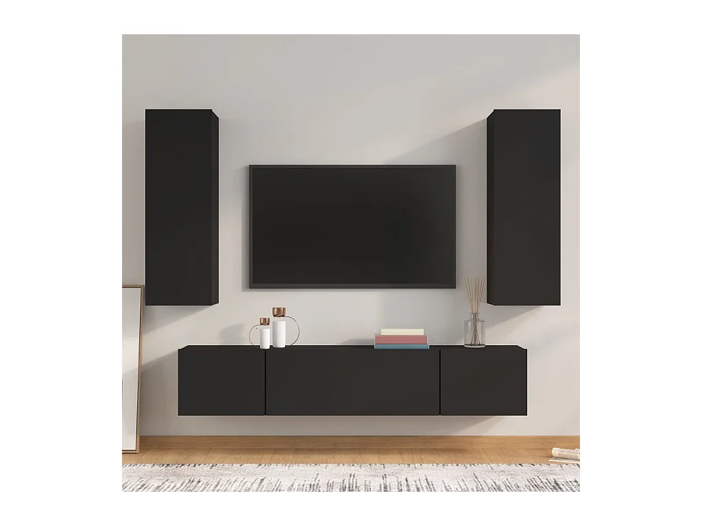 4-delige tv-standaardset zwart bewerkt hout