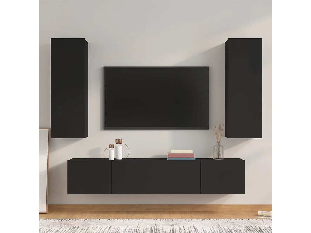 Ensemble de meubles TV 4 pcs Noir Bois d'ingénierie