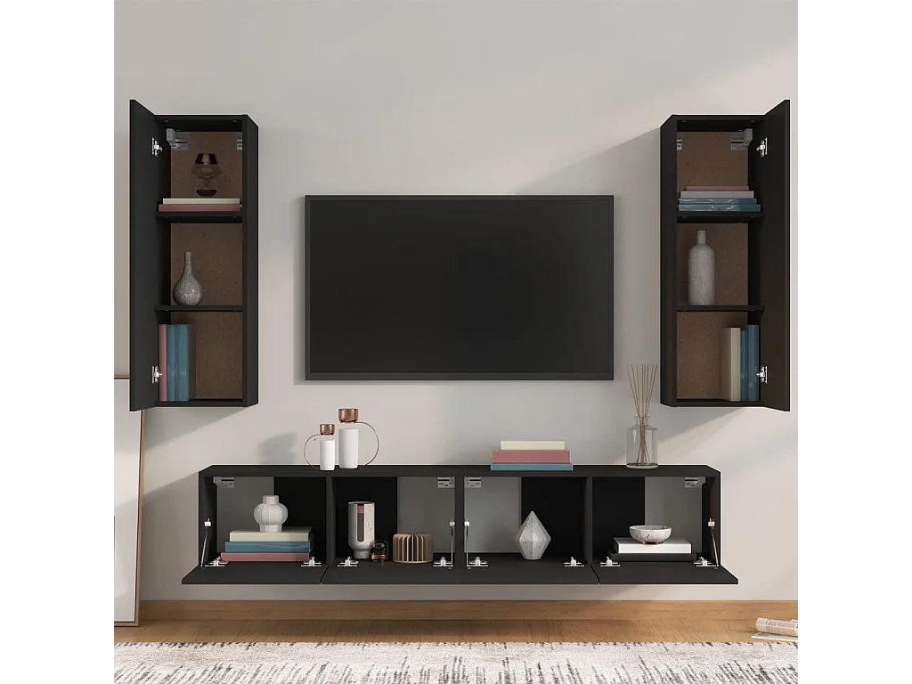 Ensemble de meubles TV 4 pcs Noir Bois d'ingénierie