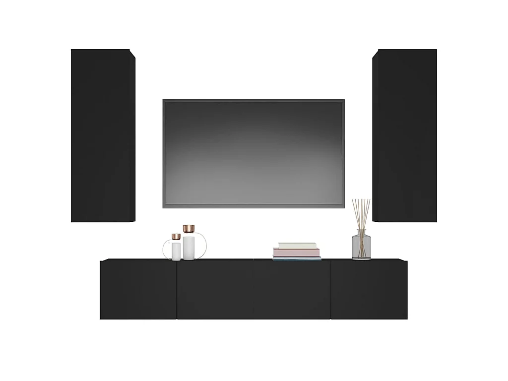 Ensemble de meubles TV 4 pcs Noir Bois d'ingénierie