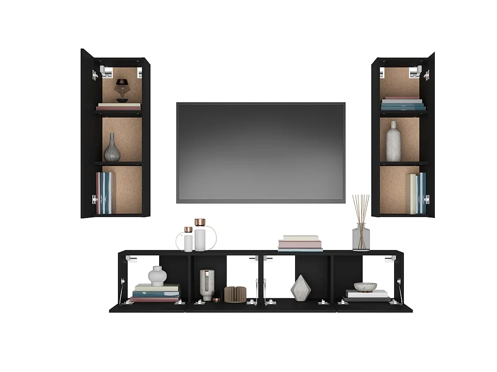 Ensemble de meubles TV 4 pcs Noir Bois d'ingénierie
