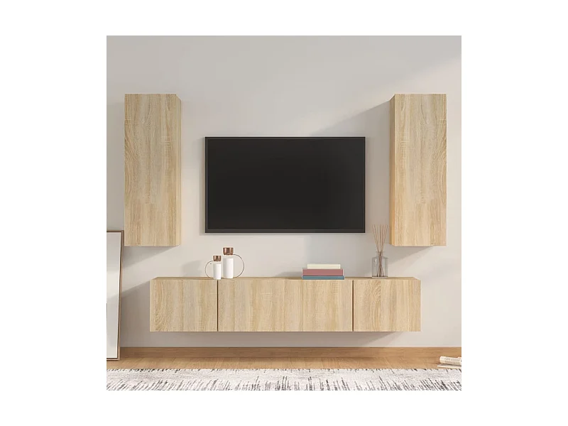 4-teiliges TV-Ständer-Set aus Sonoma-Eiche, Holzwerkstoff
