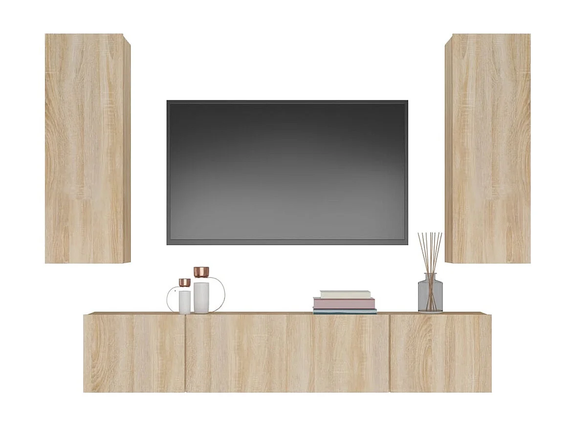 Set supporto TV da 4 pezzi in pannelli di rovere Sonoma