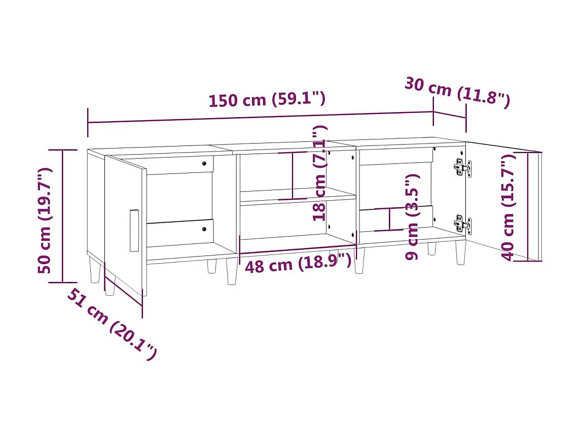 Meuble TV Chêne sonoma 150x30x50 cm Bois d'ingénierie