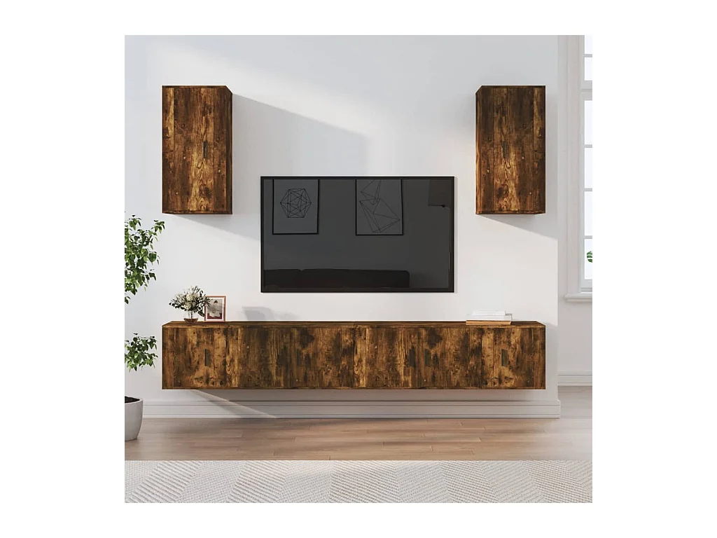 6-teiliges TV-Schrank-Set. Holzwerkstoff aus geräucherter Eiche
