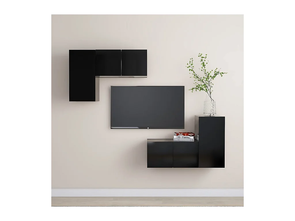 Ensemble de meubles TV 4 pcs Noir Aggloméré