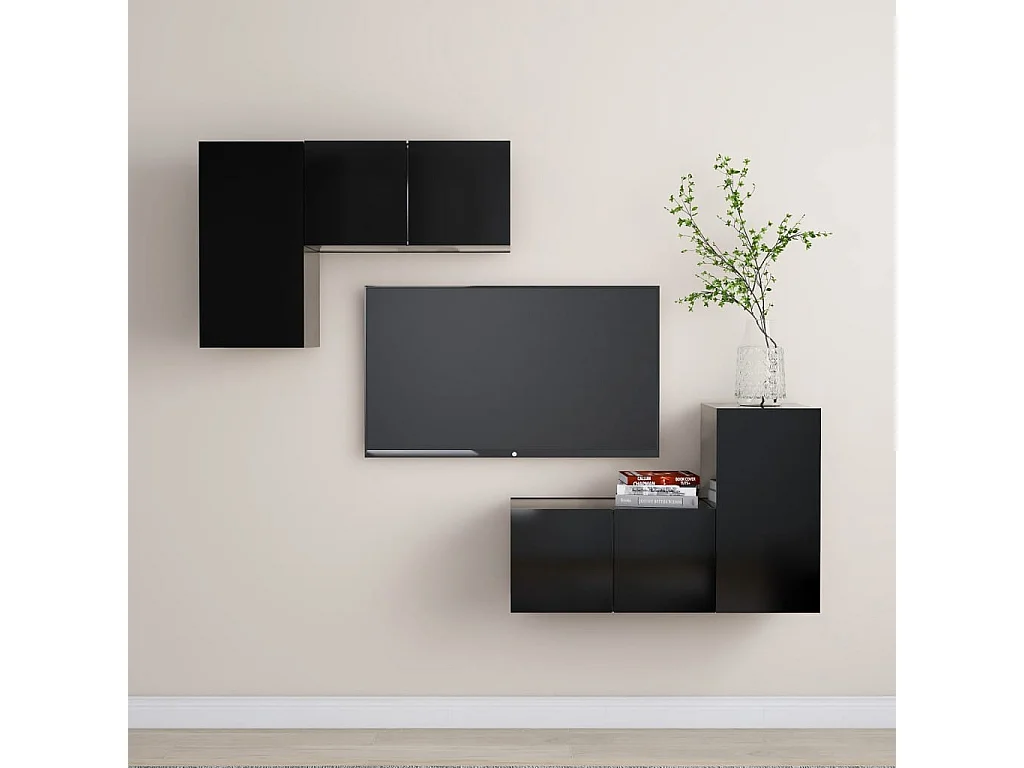 Ensemble de meubles TV 4 pcs Noir Aggloméré