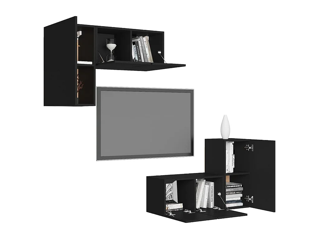 Ensemble de meubles TV 4 pcs Noir Aggloméré