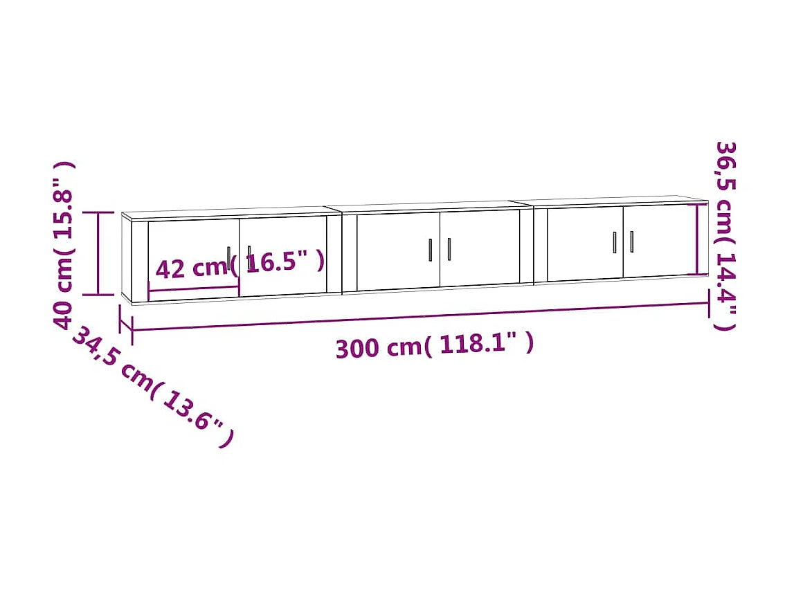 Mobili TV sospesi 3 pz bianco 100x34,5x40 cm