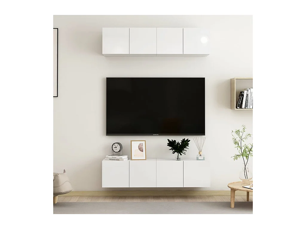 Meubles TV 4 pcs Blanc brillant 60x30x30 cm Aggloméré