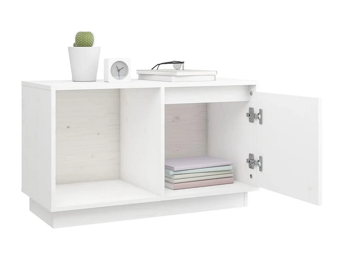 Meuble TV Blanc 74x35x44 cm Bois de pin massif