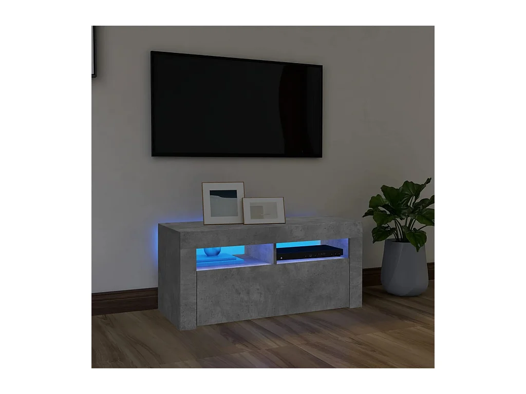 Meuble TV avec lumières LED gris béton 90x35x40 cm