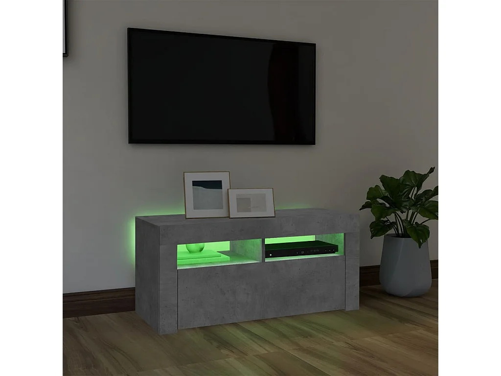 Meuble TV avec lumières LED gris béton 90x35x40 cm