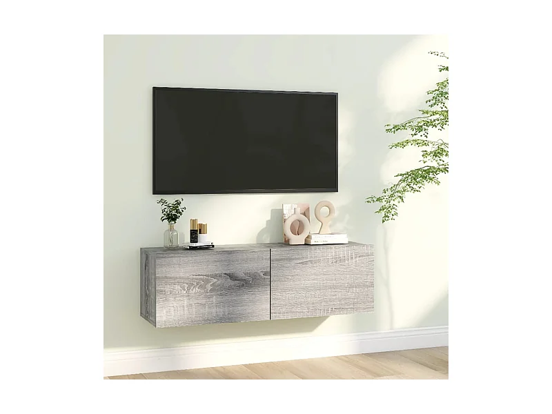 Armário de parede para TV cinza Sonoma 100x30x30 cm Madeira trabalhada