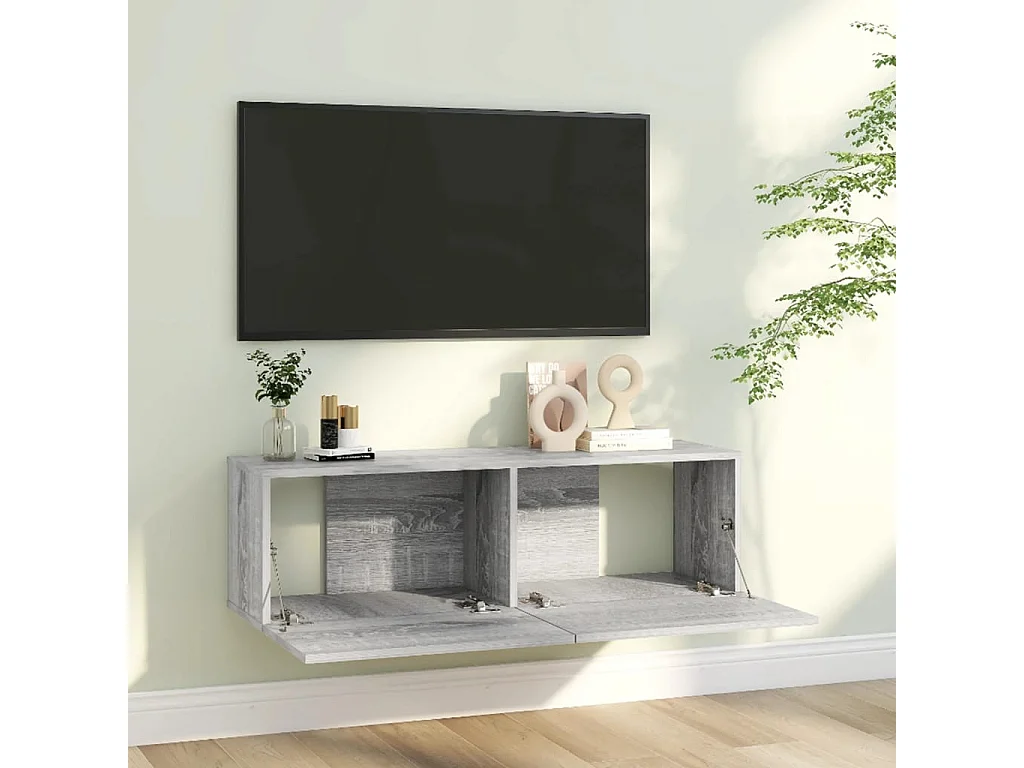 Mueble TV de pared gris Sonoma 100x30x30 cm Madera contrachapada