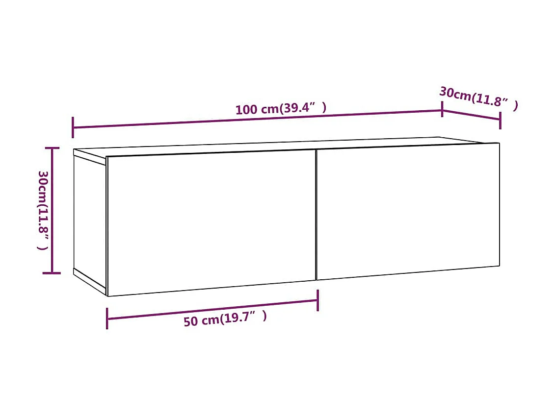 Mueble TV de pared gris Sonoma 100x30x30 cm Madera contrachapada