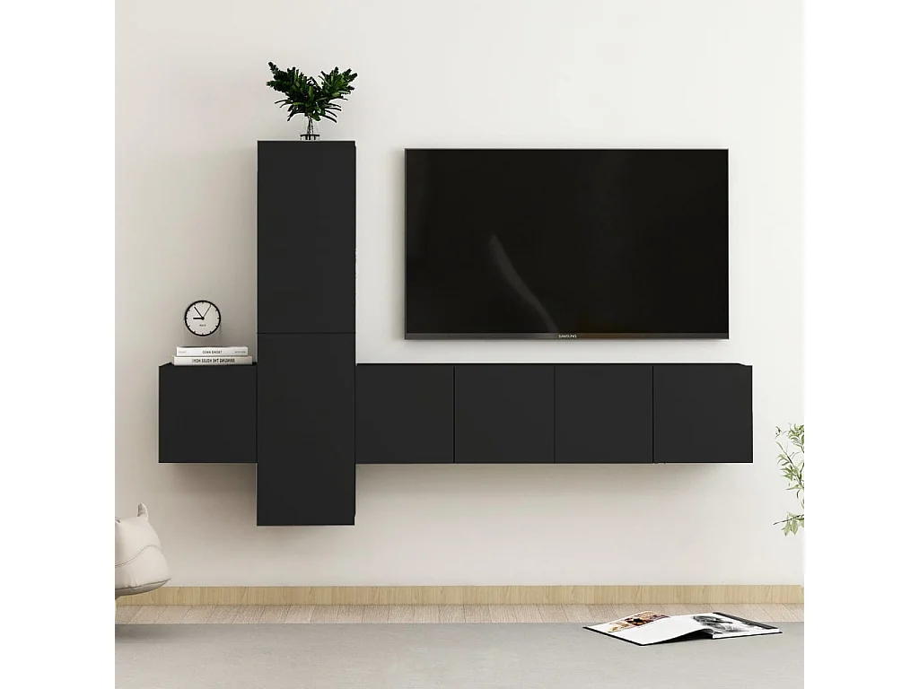 TV-Möbelset 5-tlg. Schwarze Spanplatte