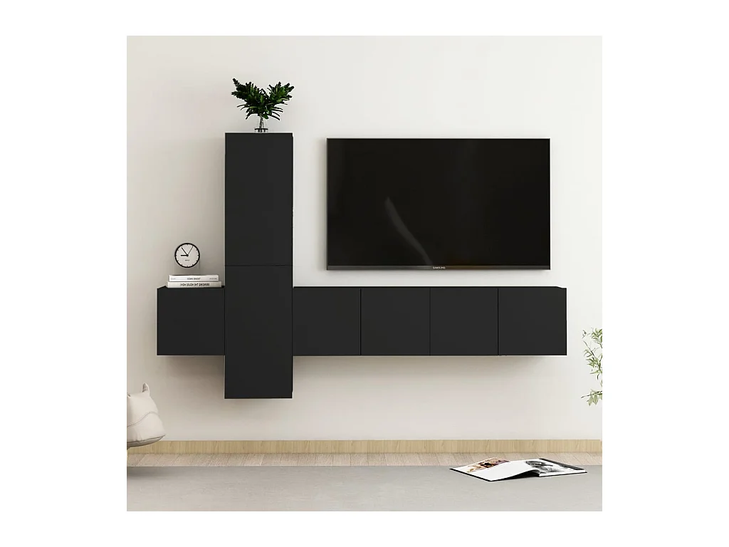 Ensemble de meubles TV 5 pcs Noir Aggloméré